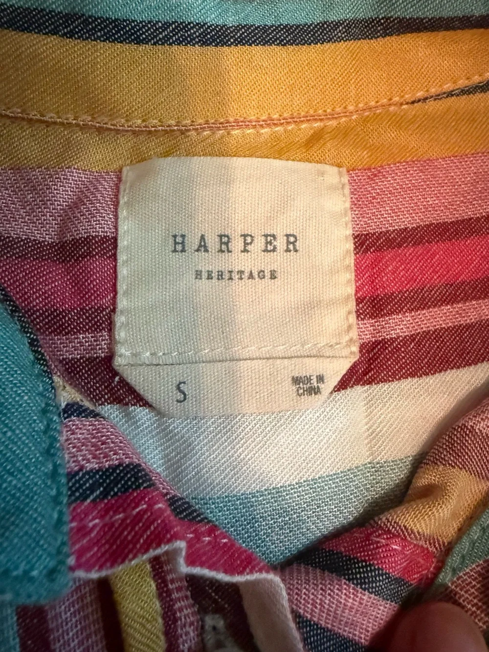 Harper Heritage Linen Button up Striped Short Sleeve Top - Picture 7 of 11